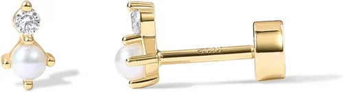 Vista 18 de PAVOI Dainty Flat Back Earrings for Women, 14K Gold Plated CZ Stud Piercing
