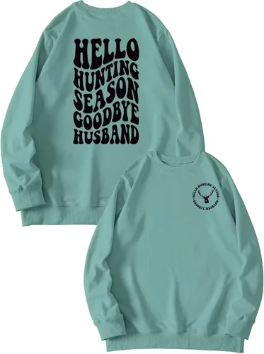 Vista 30 de DUDIHOHX Hello Hunting Season Goodbye Husband - Sudadera de manga larga con estampado de moda, casual, cuello redondo