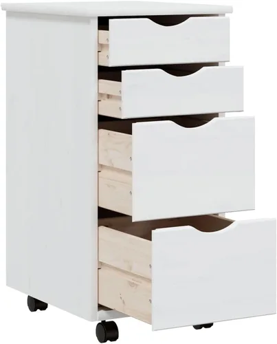 Vista 4 de Cómoda de 4 cajones, archivador, gabinete de oficina con cajones, armario móvil de madera con ruedas, organizador de dormitorio, cajones