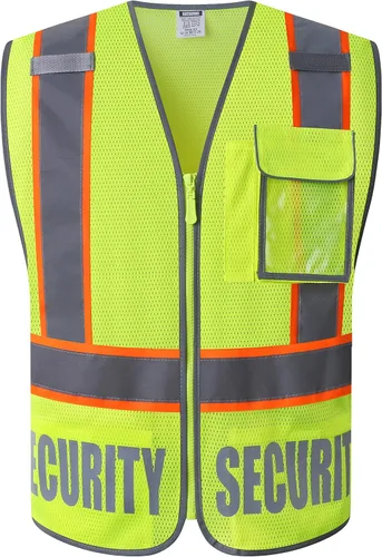 Vista 6 de Chaleco de Seguridad para Hombres y Mujeres Chaleco de Seguridad Reflectante con 5 Bolsillos y Cremallera Frontal Chaleco de Malla de Alta Negro
