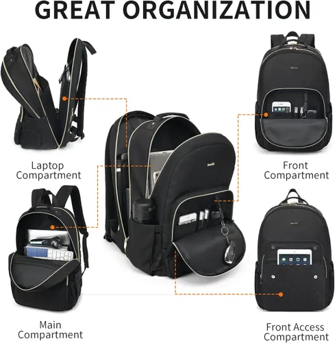 Vista 2 de Mochila para laptop para mujer, mochilas de viaje de negocios de 15.6 pulgadas, mochila escolar para niñas, profesores, mochila apta para la Negro
