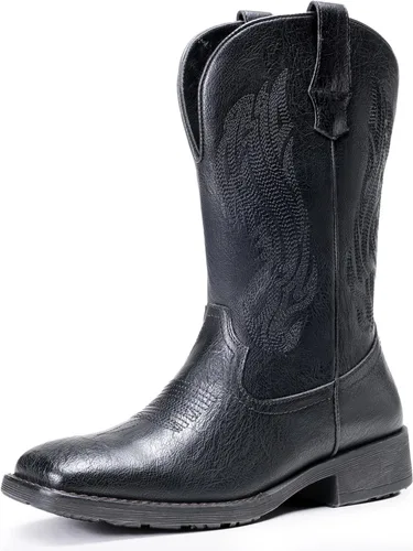 Vista 18 de Jousen Botas Vaqueras para Hombres con Bordado, Botas Occidentales Retro de Punta Cuadrada para Hombre, Botas Vaqueras Para Hombre