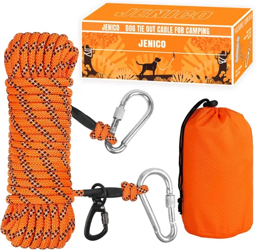 Vista 9 de Cable de Amarre para Perros para Acampar - Sistema de Polea Aérea Reflectante Portátil de 50ft/70ft/100ft para Perros de hasta 300lbs - Correa