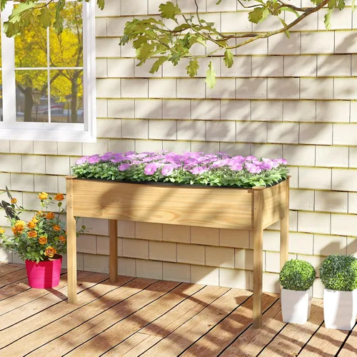 Vista 2 de Giantex Cama de jardín elevada, maceta elevada de madera con forro, cama elevada independiente de 47 x 23 x 30 pulgadas para plantas