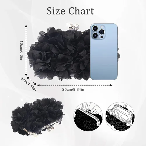 Vista 3 de Elegante bolso de noche para mujer, pequeño bolso de mano floral con cadena desmontable para bodas, fiestas, bailes de graduación