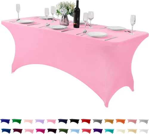 Vista 65 de Mantel de elastano para mesa de 6, 4 o 8 pies, universal, ajustable, para fiestas, banquetes, bodas y eventos, color verde manzana