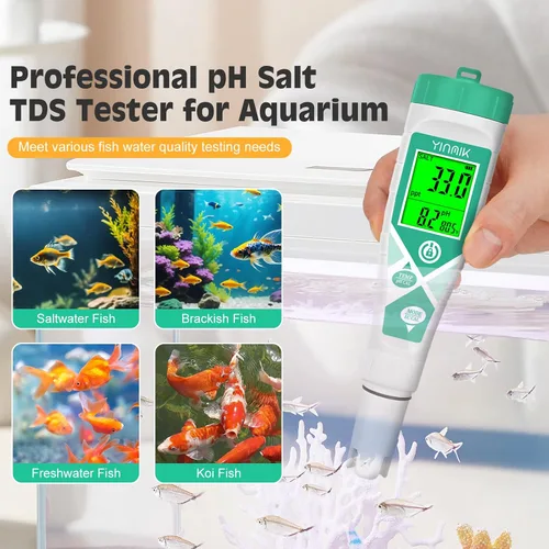 Vista 4 de Medidor de pH de salinidad, pH sal TDS EC probador para agua salada piscina acuario