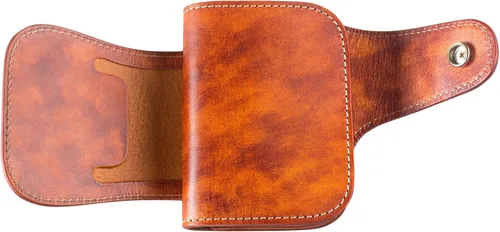 Vista 5 de Ancicraft Billetera plegable de piel auténtica con botones turquesa para hombre, Amarillo Marrón, Billetera plegable