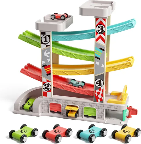 Vista 13 de TOP Bright Juguetes de rampa de madera para niños pequeños de 1 a 2 años de edad, habilidades motoras, pistas de carreras, rampa de automóvil