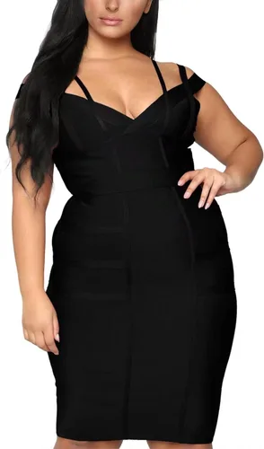 Vista 3 de Hybrid & Company Womens Elegance V-Neck Knee-Length Stretch Chic Midi Bandage Dress