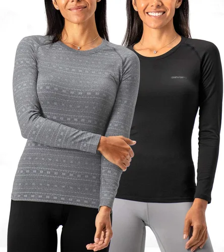 Vista 10 de DEVOPS - Paquete de 2 camisas térmicas de manga larga para mujer, capa base de compresión negro / negro