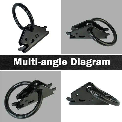 Vista 2 de E Track O Ring E - Anclajes de amarre para remolques, camas planas, camionetas, acero (negro, 10 unidades)