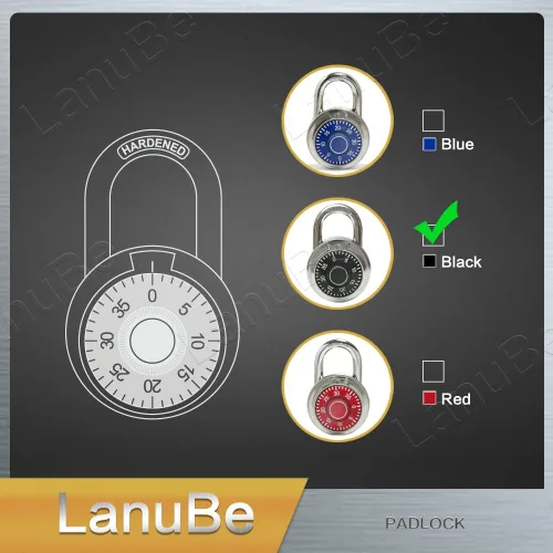 Vista 8 de LanuBe Cerradura de combinación de esfera estándar, 2 pulgadas de ancho, con diferentes combinaciones, placa giratoria negra, paquete de 12