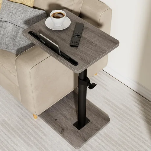 Vista 16 de YUHFERA Mesa auxiliar con bandeja para sofá - Giratoria 360°, altura ajustable, para espacios pequeños, mesa lateral para aperitivos para cama