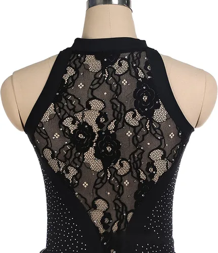 Vista 2 de Vestido de patinaje sobre hielo para niñas y adultos, body sin mangas con diamantes de imitación brillantes, falda de carrera para disfraz, leotardo