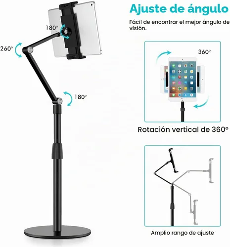 Vista 3 de Viozon Soporte superior para teléfono tableta, altura y ángulo de 360 grados ajustable, soporte de escritorio de aluminio, compatible con teléfono