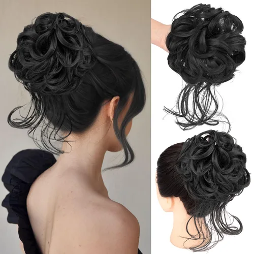 Vista 21 de 2 piezas de Extensiones de Cabello Estilo Moño Despeinado, QIAORUIXIN Extensiones de Cabello Superlargas Estilo Moño Alborotado, Envoltura Ondulada