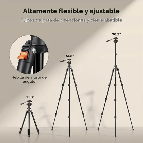 Vista 5 de K&F CONCEPT Trípode de cámara compacta de aluminio de 71