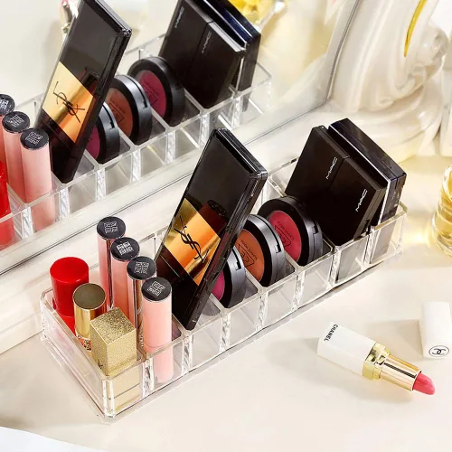 Vista 5 de Weiai Organizador Compacto de Acrílico Transparente, Organizador de Maquillaje para Rubores Iluminadores Sombra de Ojos Polvo Soporte para Tocador