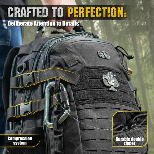 Vista 4 de M-Tac Mochila militar para hombres y mujeres - Mochila grande de senderismo MOLLE de 25L para viajes y supervivencia - Mochila negra - Senderismo