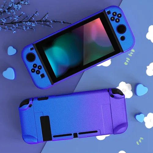 Vista 3 de eXtremeRate PlayVital - Carcasa trasera brillante para consola Nintendo Switch, controlador de mano NS Joycon protector separable, carcasa dura