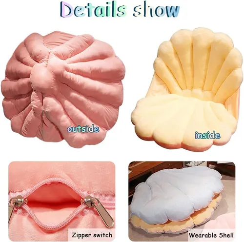 Vista 2 de Almohada decorativa 3D de conchas marinas con diseño de conchas marinas, almohada grande de conchas de almeja, cojín decorativo de terciopelo suave