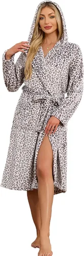 Vista 61 de HEARTNICE Bata de forro polar con capucha para mujer, bata de baño suave para mujer, bonito abrigo largo para casa