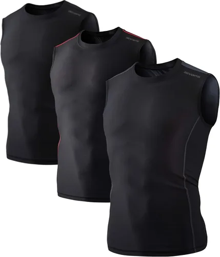 Vista 18 de DEVOPS Paquete de 3 camisas de compresión atléticas sin mangas para hombre 1# (paquete de 3) negro/azul/blanco