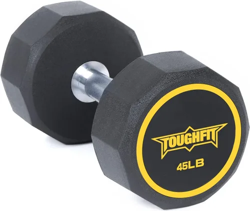 Vista 8 de ToughFit Decagon - Juego de mancuernas negras con revestimiento PEV, pesas libres con mango de hierro moleteado antideslizante en pares