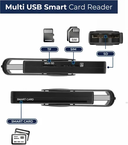 Vista 5 de Lector de tarjetas SIM USB Nano SIM Recuperación de mensajes de texto This multi-media card reader works with SIM, SD, TF, and MMC cards, offering