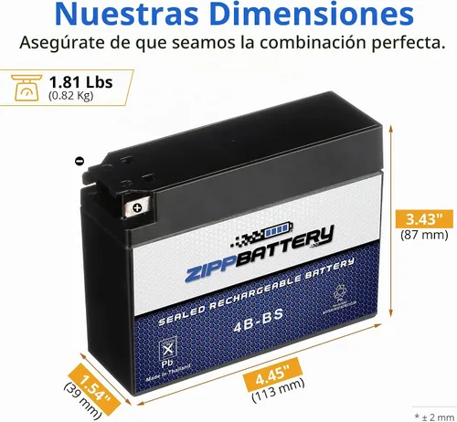 Vista 3 de ZIPPBATTERY YTX4B-BS 12V 40 CCA AGM – Batería de 2Ah libre de mantenimiento para scooter, mini ATV, bicicleta de bolsillo – Terminal de pestaña