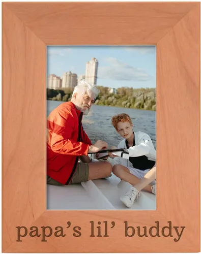 Vista 35 de Personalized Gifts Grandpa Gift Grandpa's Lil' Buddy Grandson - Marco de fotos de madera natural grabado de 4 x 6 pulgadas, diseño de paisaje