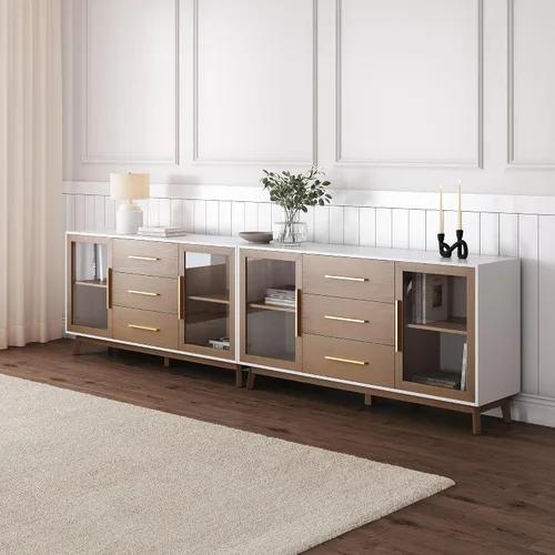 Vista 8 de BELLEZE Moderno gabinete Curio, mesa consola de 3 niveles, marrón, 31 pulgadas 31''Marrón