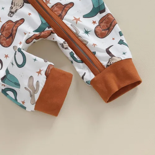 Vista 8 de Ropa occidental para bebé, ropa de manga larga, vaquero, con cremallera, overoles para otoño