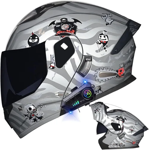 Vista 15 de Casco de motocicleta Bluetooth modular aprobado por DOT con visera doble, cara completa, abatible, integrado, cascos de motocicleta con visera