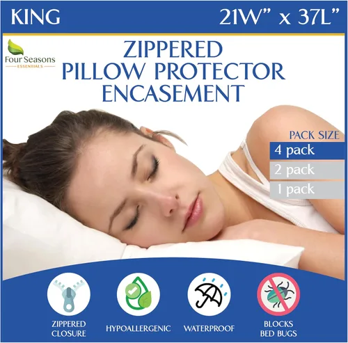 Vista 7 de Protectores de almohada estándar (juego de 4) – Funda de almohada hipoalergénica, impermeable, a prueba de polvo, alérgenos con cremallera