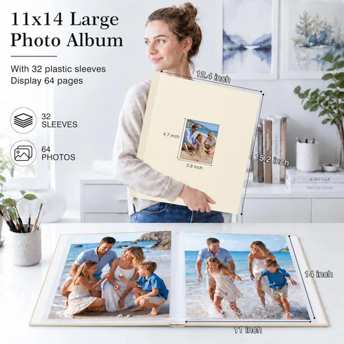 Vista 3 de Aevdor Álbum de fotos de 11 x 14 pulgadas con capacidad para 64 fotos, portafolio de arte con cubierta de lino de 11 x 14 pulgadas, carpeta