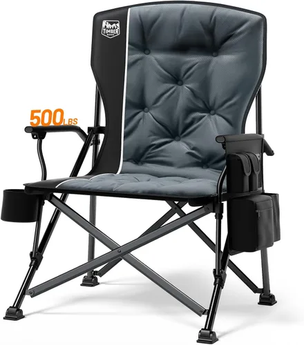 Vista 13 de TIMBER RIDGE Silla de campamento de aluminio de gran tamaño con soporte lumbar de hasta 500 libras, silla plegable de respaldo alto resistente