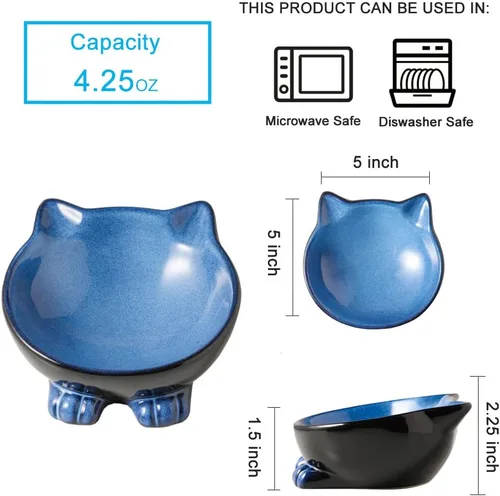Vista 2 de Nihow Ceramic Basic Cat Bowls: cuenco para gatos de 5 pulgadas para alimentos y agua Food Grade Cat Dish for Small-Sized Cat - Microwave &