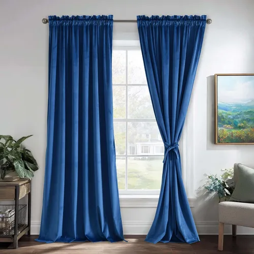 Vista 64 de JIUZHEN Cortinas de terciopelo beige de 63 pulgadas de ancho x 63 pulgadas de largo, cortinas de terciopelo retro suaves con bolsillo para barra