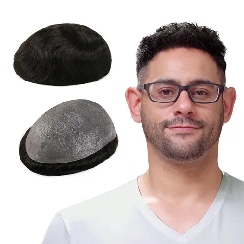 Vista 13 de Lordhair Toupee para hombres con cabello humano 100% europeo 8x10 pulgadas para hombres 0.001 in sistema de cabello de piel ultra fina para todos