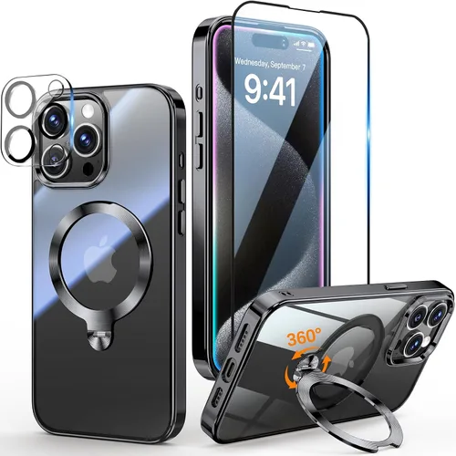Vista 39 de [Protección Tri-Shield] Funda para iPhone 13 Pro con soporte giratorio de 360° compatible con MagSafe [anillo magnético de CD)