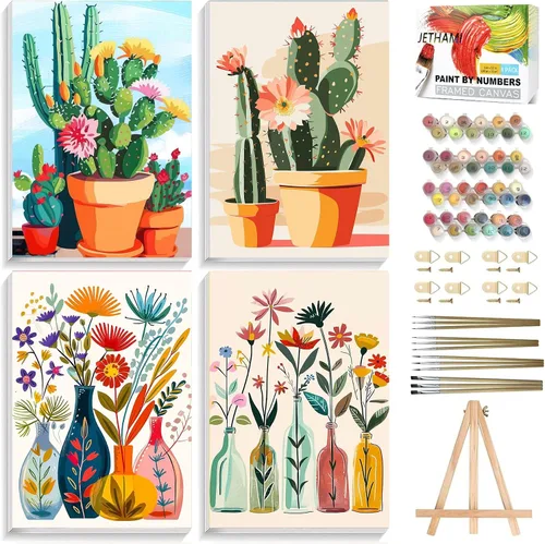 Vista 8 de Jethami Paquete de 6 pinturas por números para adultos principiantes, fácil de pintar con gato negro, kit de arte de lienzo para decoración de pared