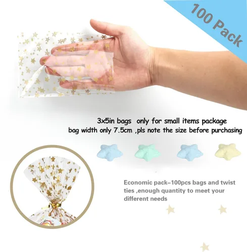 Vista 6 de 100 bolsas de regalo con estampado de estrellas de 3 x 5 pulgadas, bolsas de regalo de celofán, bolsas de regalo de celofán, bolsas de regalo