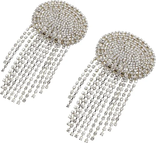 Vista 6 de MINGSEECESS Sujetador reutilizable de silicona de metal dorado para mujer, diseño de pétalos de pecho, autoadhesivos con borla