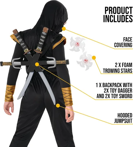 Vista 2 de Morph Disfraz de ninja de lujo para niños, juego de espadas de juguete ninja con accesorios