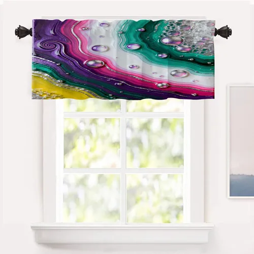 Vista 68 de Shrahala Blue Bright Blackout Curtain Tiers, Colorful Acrylic Paint Pour Abstract Design Kitchen Valance Light Blocking Tier Drapes with Rod Pocket