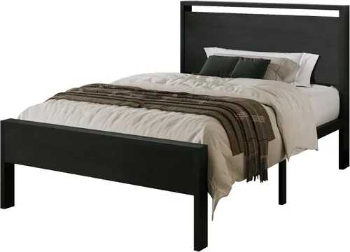Vista 8 de Base de cama Allewie de tamaño individual con cabecero y pie de cama de madera, soporte de listones de metal resistentes, no requiere somier