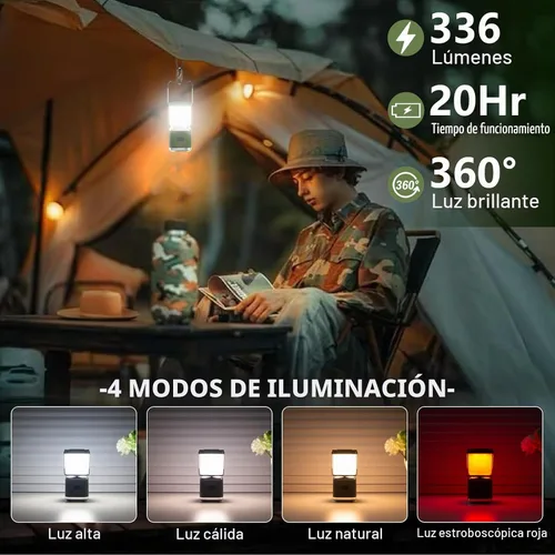 Vista 4 de Linterna de camping portátil recargable de 4 pulgadas, linterna de luces LED de camping de 2000 lm con luz roja y 20 horas de funcionamiento
