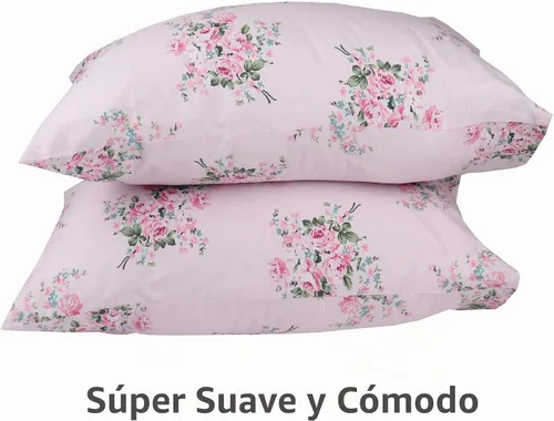 Vista 4 de Paquete de 2 fundas de almohada florales rosas tamaño estándar, 100% algodón de 600 hilos, 20 x 30 pulgadas